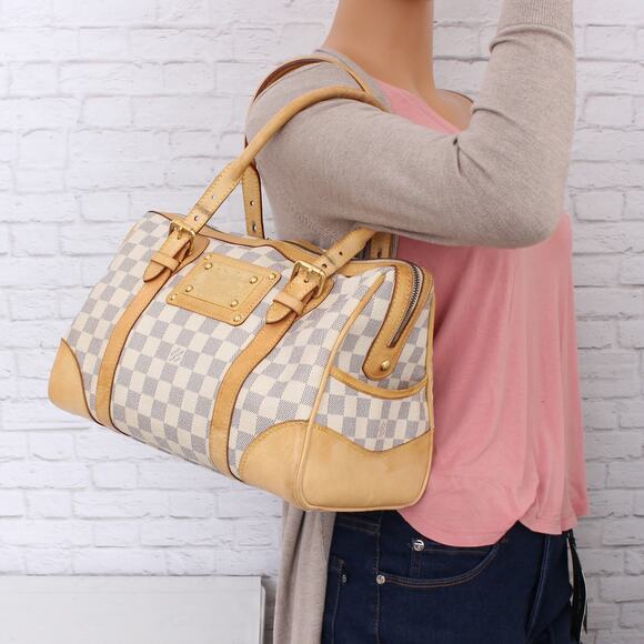 Louis Vuitton Berkeley Damier Azur Tote Shoulder Bag White Boston Duffle A5343 - Picture 3 of 11